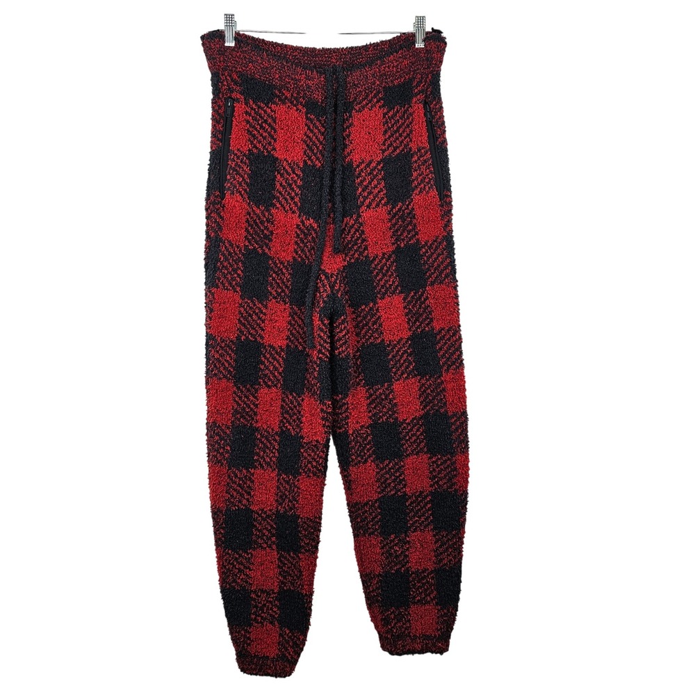 SKIMS Cozy Jogger Pants‎ Red Black Buffalo Check Plush Loungewear Size Small/Med
